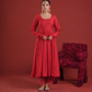 Red Chanderi Anarkali with Embroidered Zari Pants & Organza Dupatta