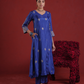 Royal Blue Aari & Sequin Embroidered Silk Kurta Set with Organza Dupatta