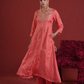 Peach Silk Kurta Set with Hand-Embellished Organza Dupatta