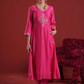 Fuchsia Pink Embellished Chanderi Kurta Set with Organza Dupatta