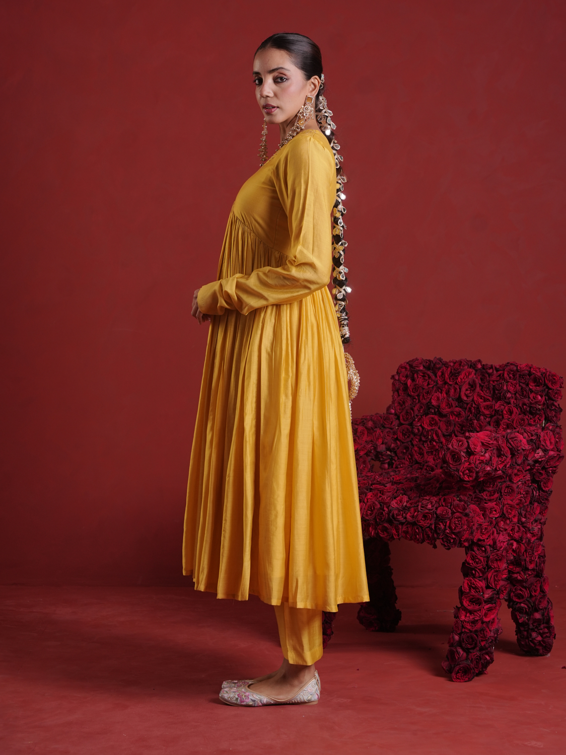 Amber Mustard Sequin Embellished Chanderi Kurta Set with Dupatta