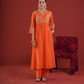 Orange Chanderi Zari & Sequin Embroidered Kurta Pant Set with Organza Dupatta