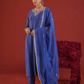 Royal Blue Chanderi Embroidered Kurta Pant Set with Organza Dupatta