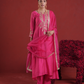 Fuchsia Pink Chanderi Sequin-Zari Kurta Set with Organza Dupatta