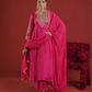 Pink Silk Zari & Sequin Embroidered Kurta Pant Set with Dupatta
