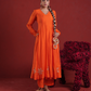 Orange Chanderi Anarkali Kurta Set with Pink Zari Sequin Dupatta