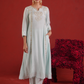 Ivory Mist Silk Zari Hand-Embroidered Kurta Set with Dupatta