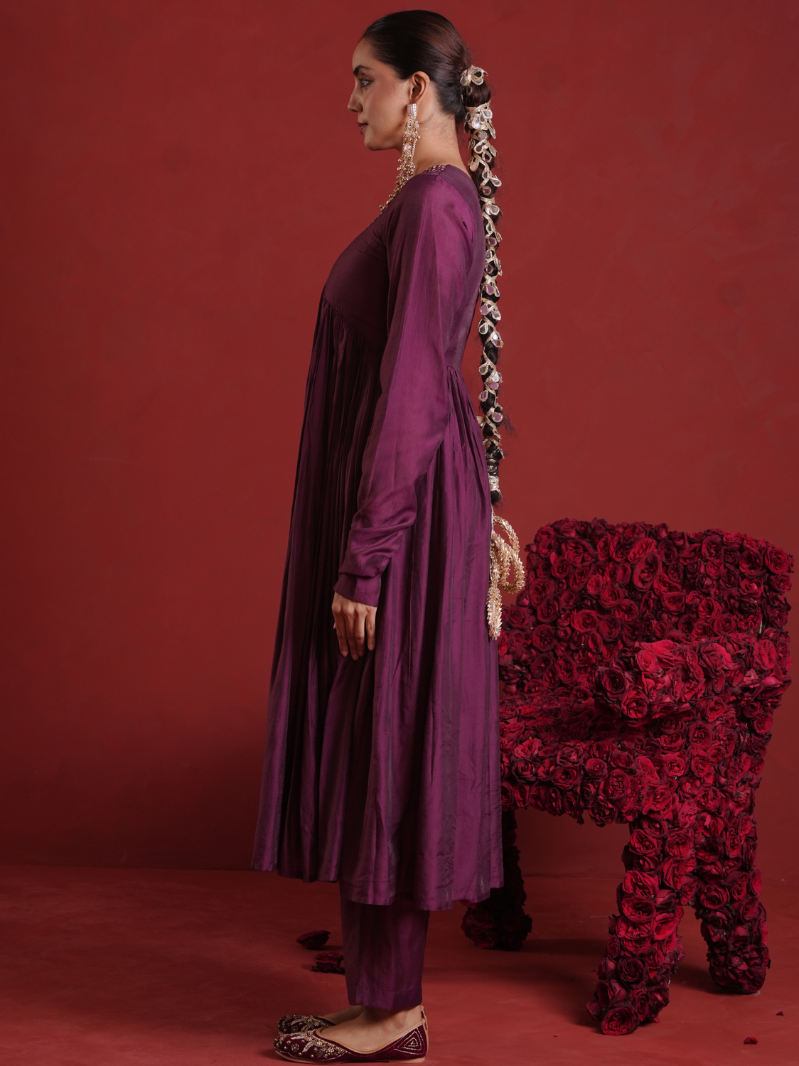 Deep Purple Sequin Embellished Chanderi Kurta Set with Dupatta