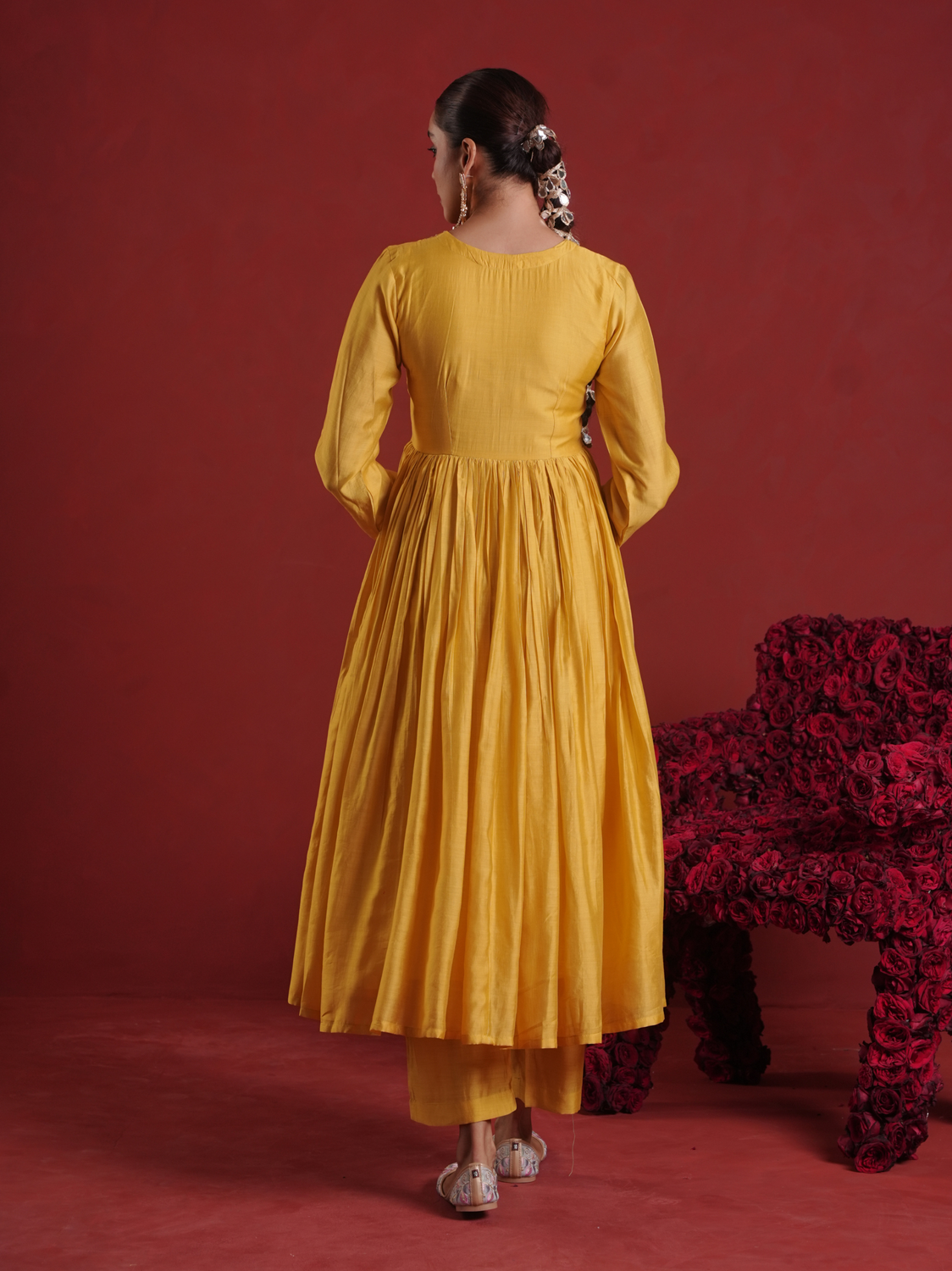 Amber Mustard Sequin Embellished Chanderi Kurta Set with Dupatta