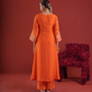 Orange Chanderi Zari & Sequin Embroidered Kurta Pant Set with Organza Dupatta