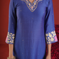Royal Blue Chanderi Embroidered Kurta Pant Set with Organza Dupatta