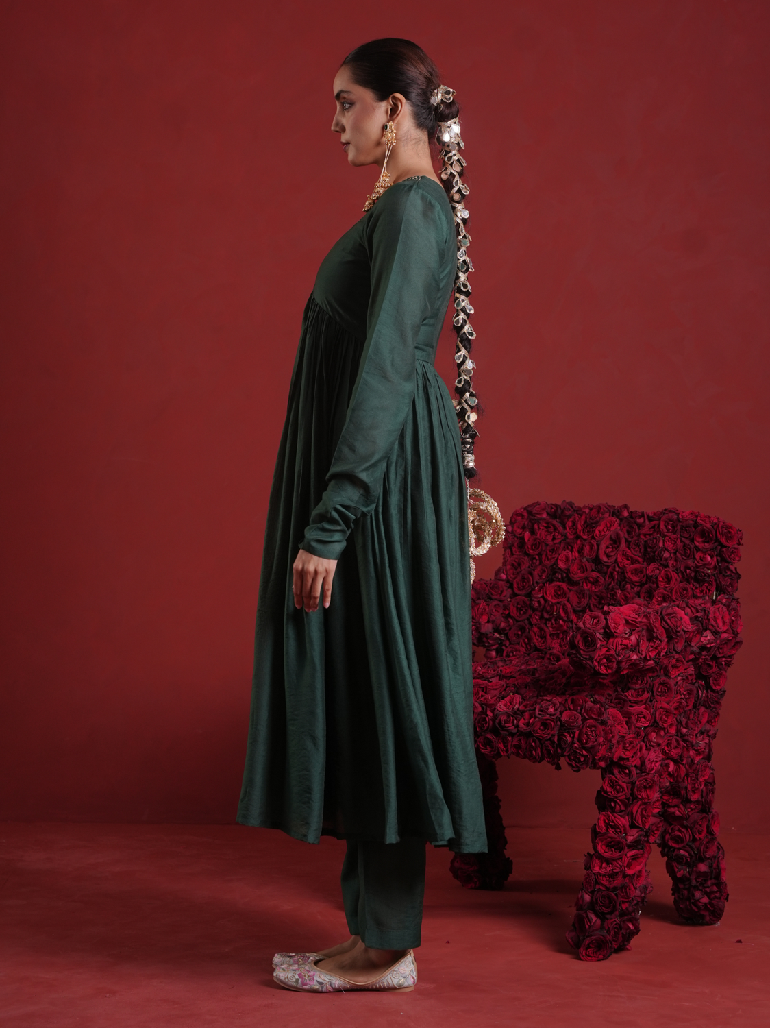 Emerald Green Sequin Embellished Chanderi Kurta Set with Dupatta