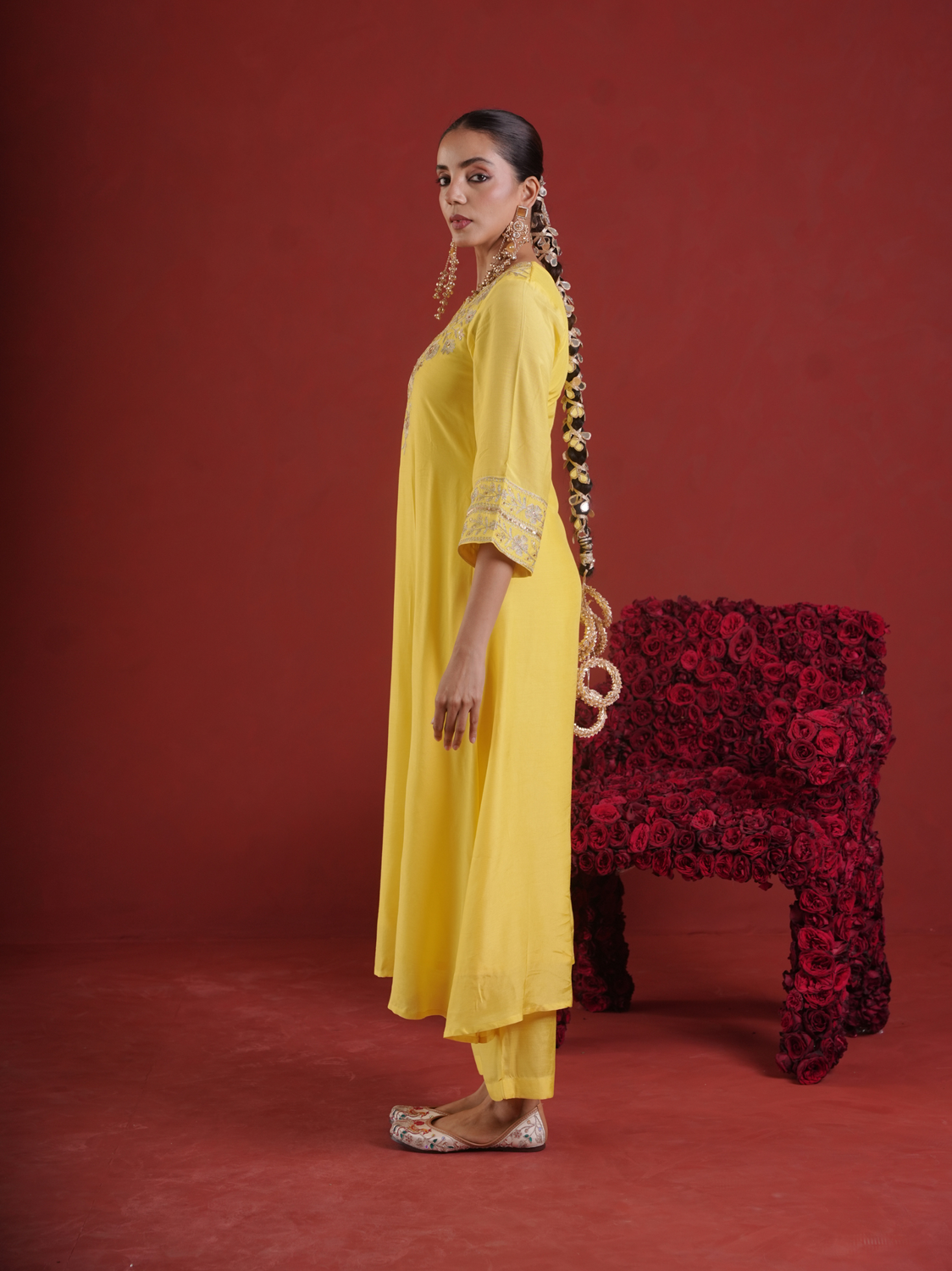 Sunlit Yellow Silk Zari Kurta Set with Organza Dupatta