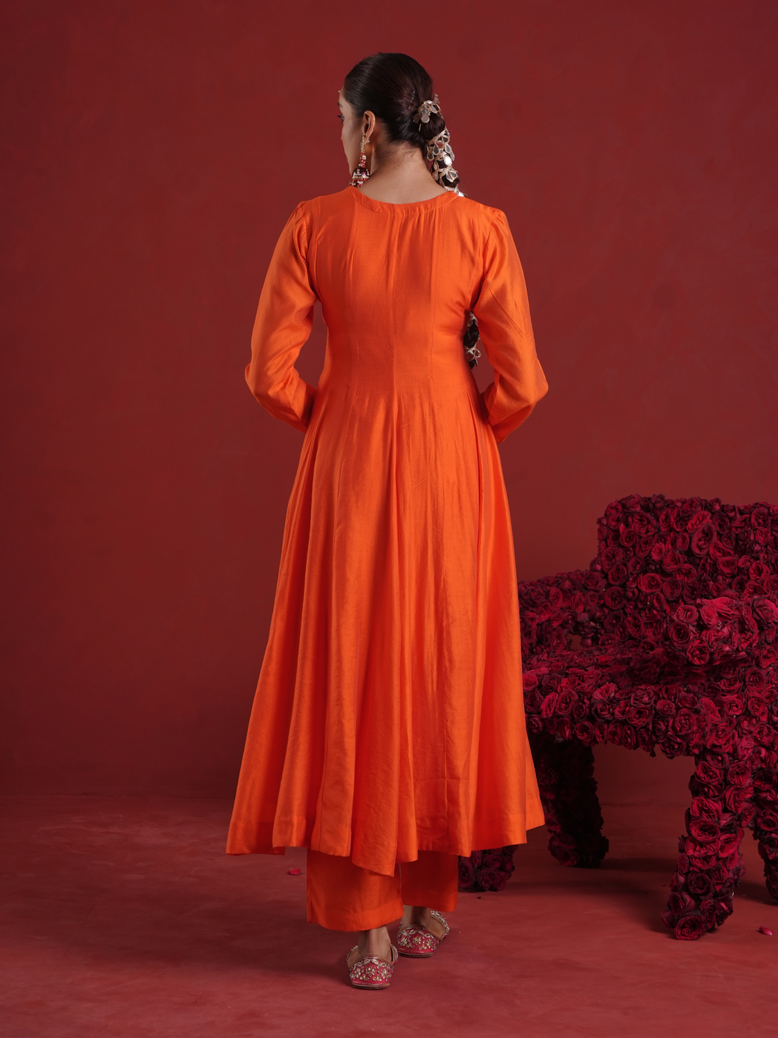 Orange Chanderi Anarkali Kurta Set with Pink Zari Sequin Dupatta