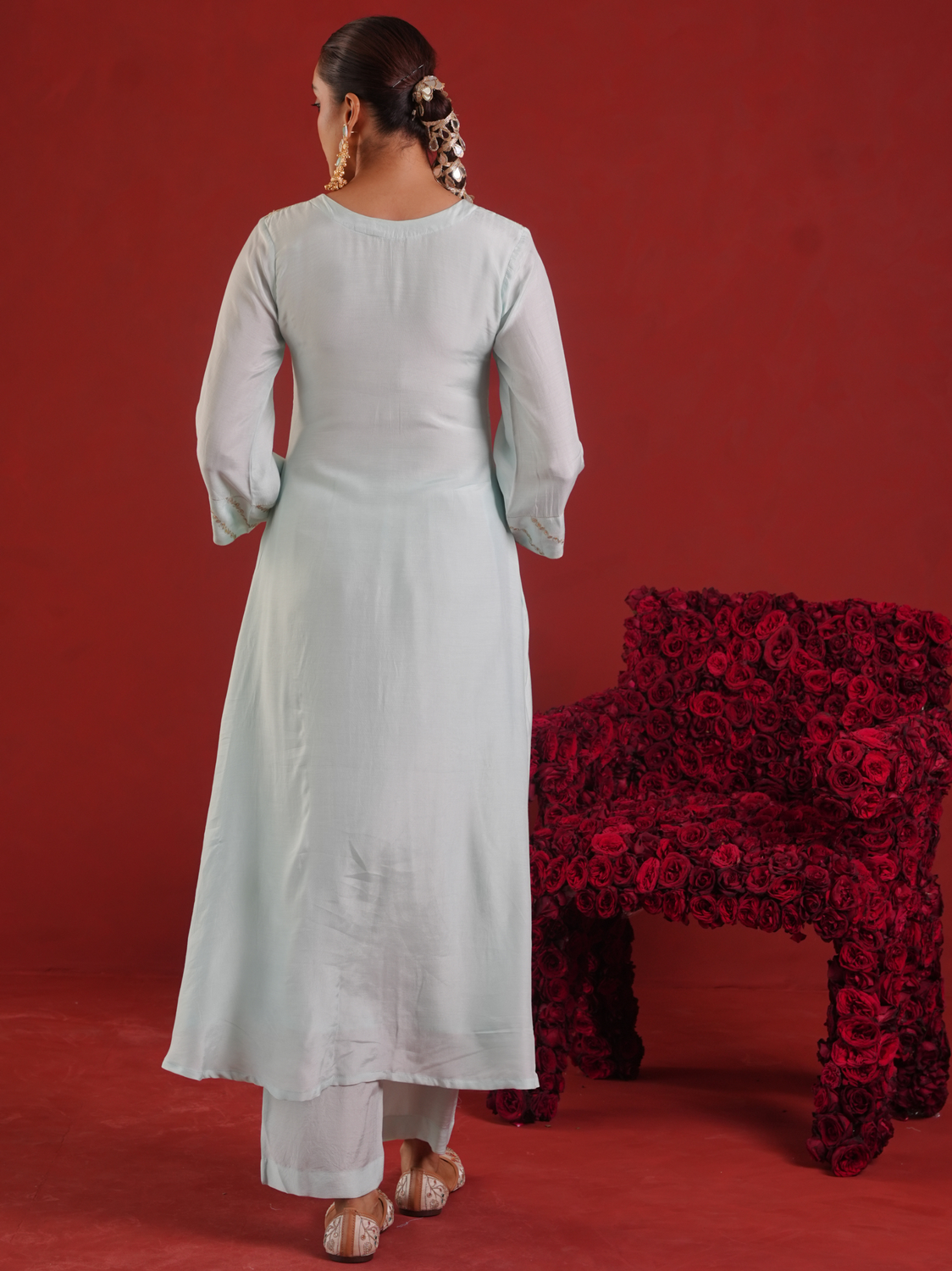 Ivory Mist Silk Zari Hand-Embroidered Kurta Set with Dupatta