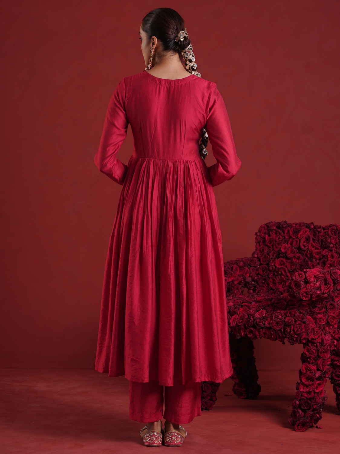 Maroon Sequin Embellished Chanderi Kurta Set with Dupatta