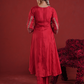 Red Silk Aari & Sequin Embroidered Silk Kurta Set with Organza Dupatta