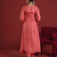 Peach Silk Kurta Set with Hand-Embellished Organza Dupatta