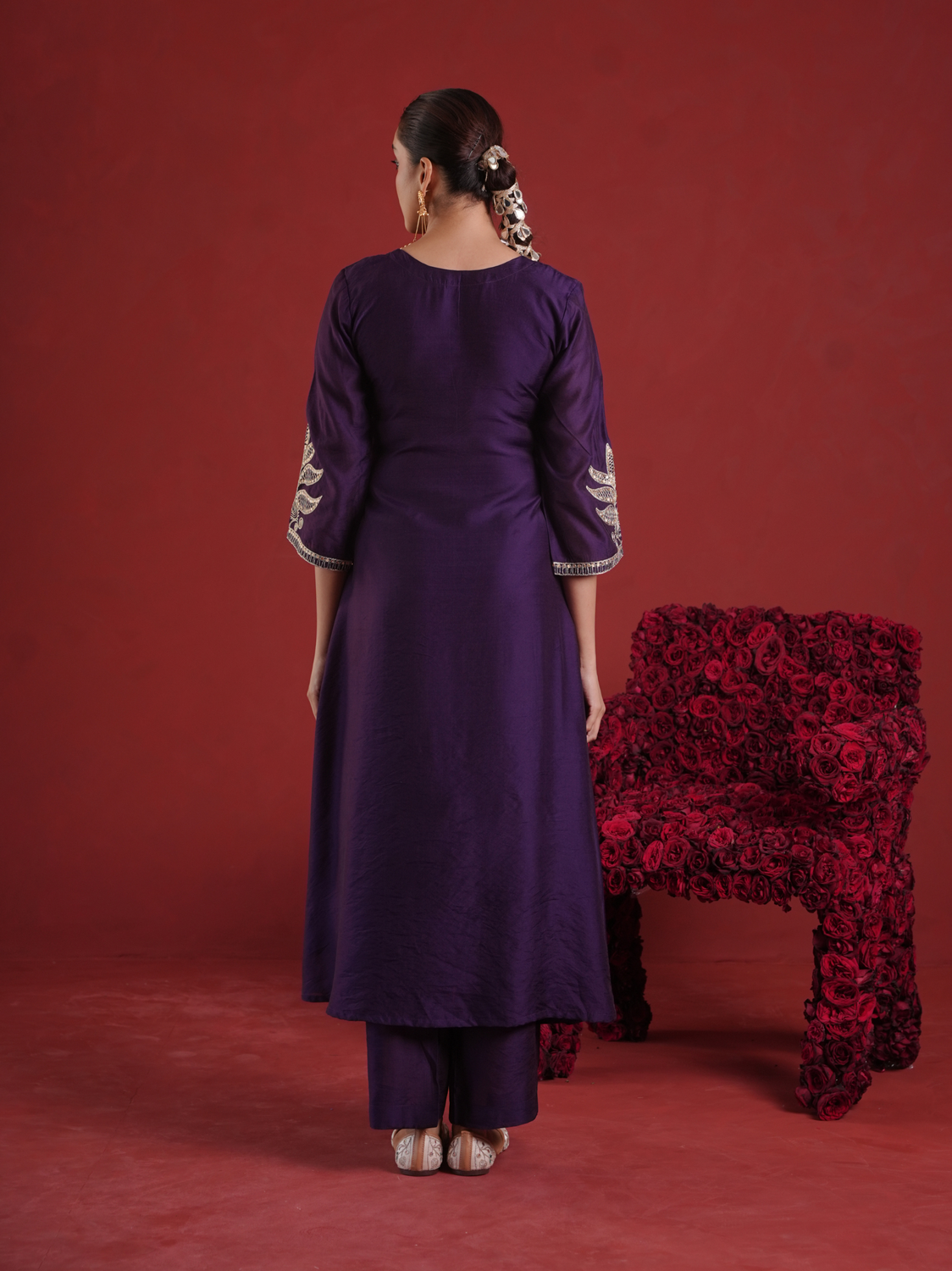 Purple Chanderi Sequin-Zari Kurta Set with Organza Dupatta