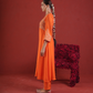 Orange Chanderi Zari & Sequin Embroidered Kurta Pant Set with Organza Dupatta