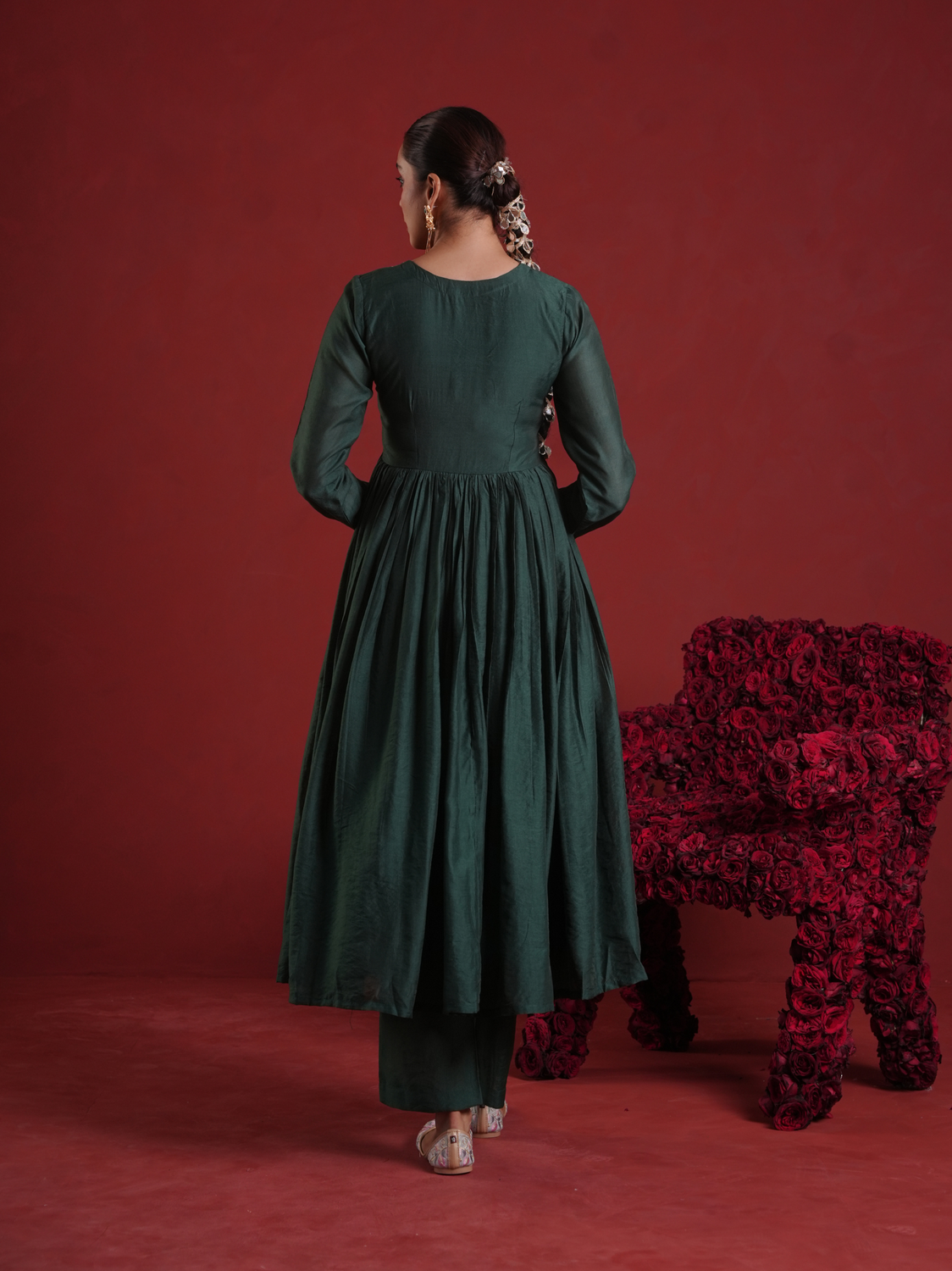 Emerald Green Sequin Embellished Chanderi Kurta Set with Dupatta