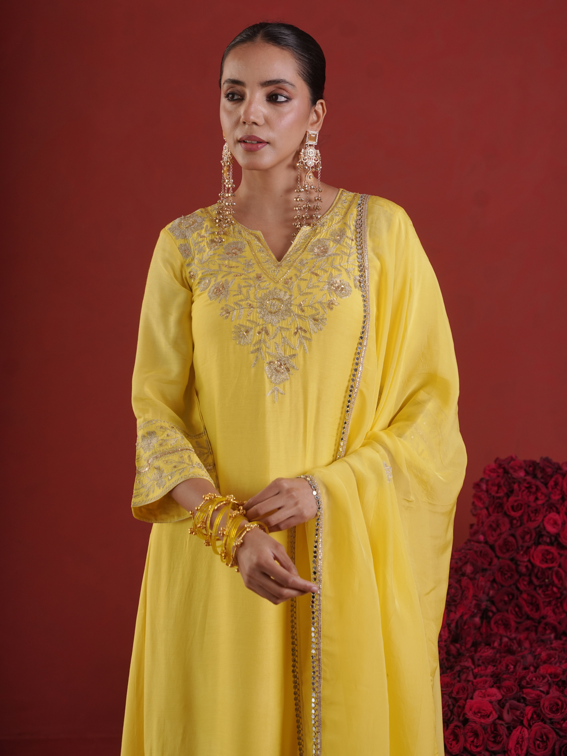 Sunlit Yellow Silk Zari Kurta Set with Organza Dupatta