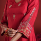 Red Silk Aari & Sequin Embroidered Silk Kurta Set with Organza Dupatta