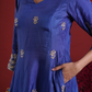 Royal Blue Aari & Sequin Embroidered Silk Kurta Set with Organza Dupatta