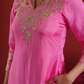 Pink Zari Embroidered Silk Kurta with Dupatta
