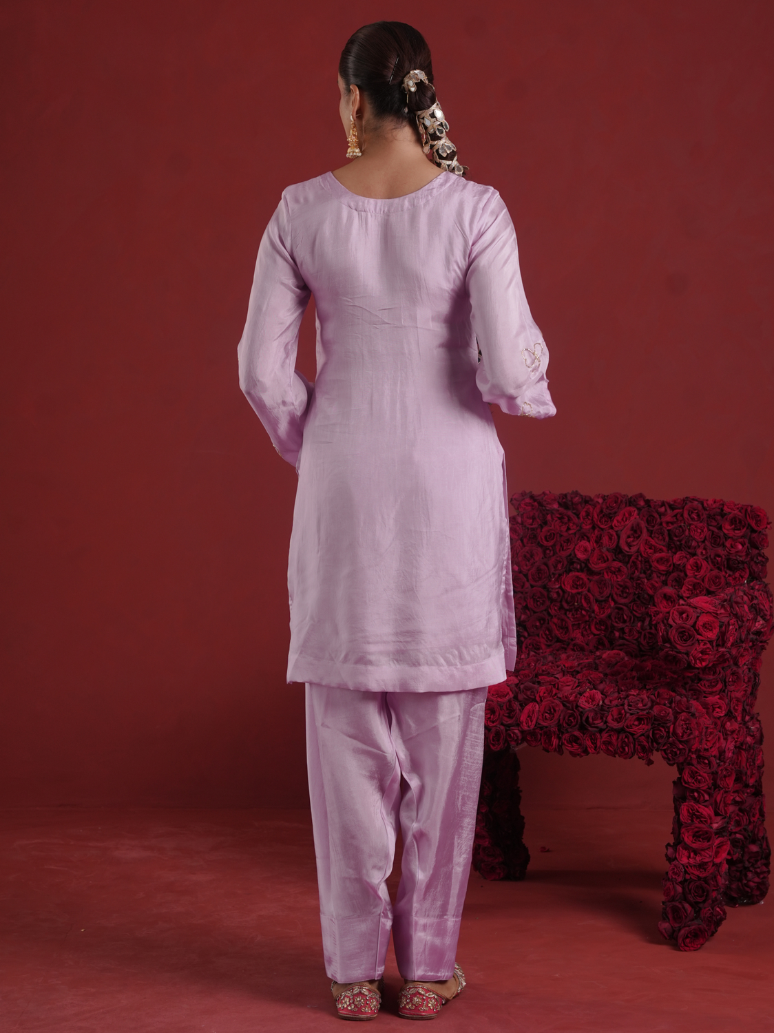 Lavender Silk Kurta With Farsi Salwar & Organza Dupatta