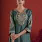 Green Silk Zari Embroidered Kurta Pant Set with Organza Dupatta