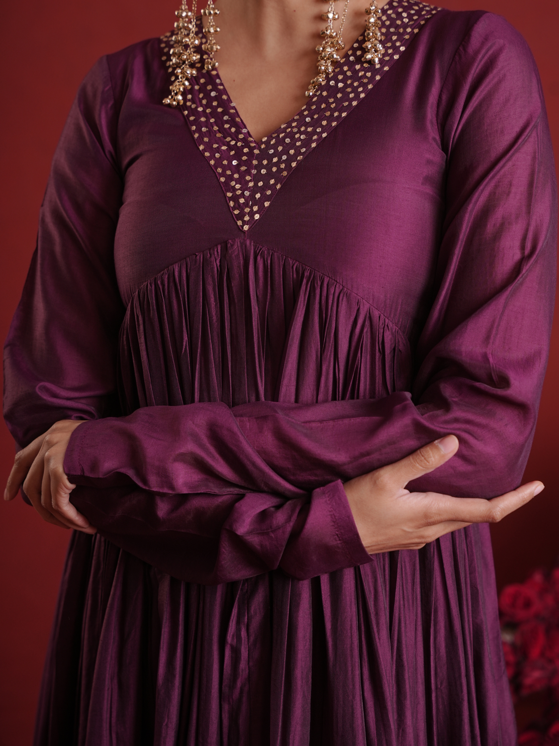 Deep Purple Sequin Embellished Chanderi Kurta Set with Dupatta