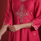 Ruby Red Pearl Embellished Chanderi Kurta Set with Organza Dupatta