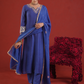 Royal Blue Chanderi Embroidered Kurta Pant Set with Organza Dupatta