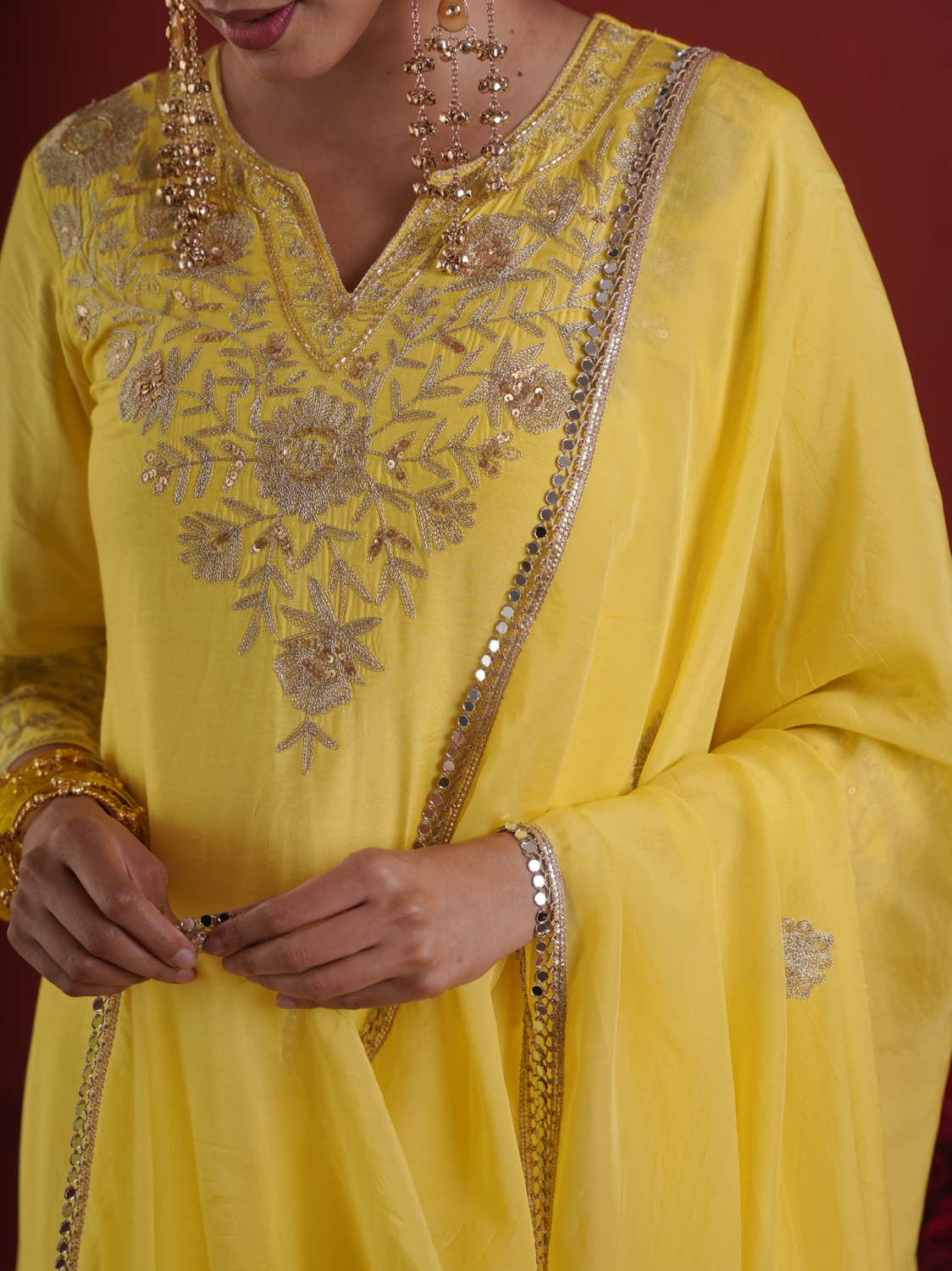 Sunlit Yellow Silk Zari Kurta Set with Organza Dupatta