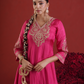 Pink Silk Zari & Sequin Embroidered Kurta Pant Set with Dupatta