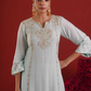 Ivory Mist Silk Zari Hand-Embroidered Kurta Set with Dupatta