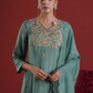 Sage Green Silk Kurta Set with Hand-Embellished Organza Dupatta