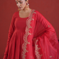 Red Chanderi Anarkali with Embroidered Zari Pants & Organza Dupatta