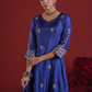 Royal Blue Aari & Sequin Embroidered Silk Kurta Set with Organza Dupatta