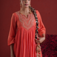 Orange Chanderi Zari Hand-Embroidered Kurta Set with Dupatta