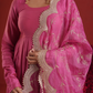 Rose Pink Chanderi Anarkali Set with Zari Jaal Organza Dupatta
