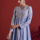 Powder Blue Zari Sequin Chanderi Gathered Kurta Set with Organza Dupatta