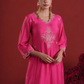 Fuchsia Pink Embellished Chanderi Kurta Set with Organza Dupatta