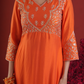 Orange Chanderi Zari & Sequin Embroidered Kurta Pant Set with Organza Dupatta