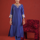 Royal Blue Chanderi Embroidered Kurta Pant Set with Organza Dupatta