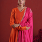 Orange Chanderi Anarkali Kurta Set with Pink Zari Sequin Dupatta