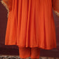 CHAAND ORANGE SILK GATHERED AARIWORK SUIT SET