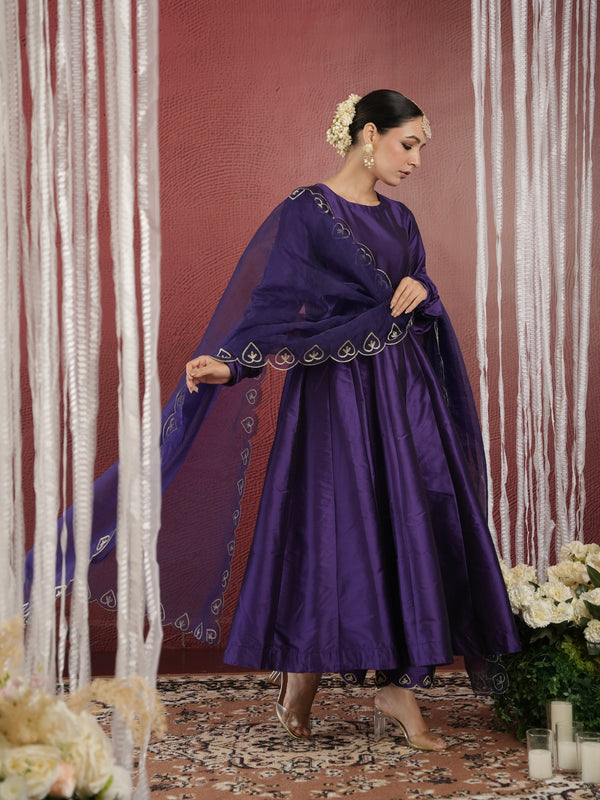 CHAAND PURPLE SILK AARI ANARKALI SET