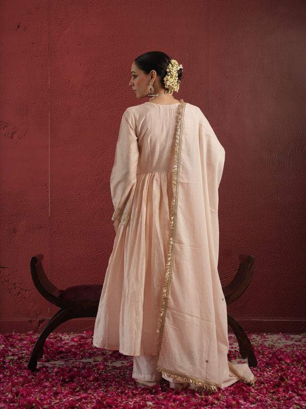 CHAAND DUST PEACH CHANDERI AARIWORK SUIT SET